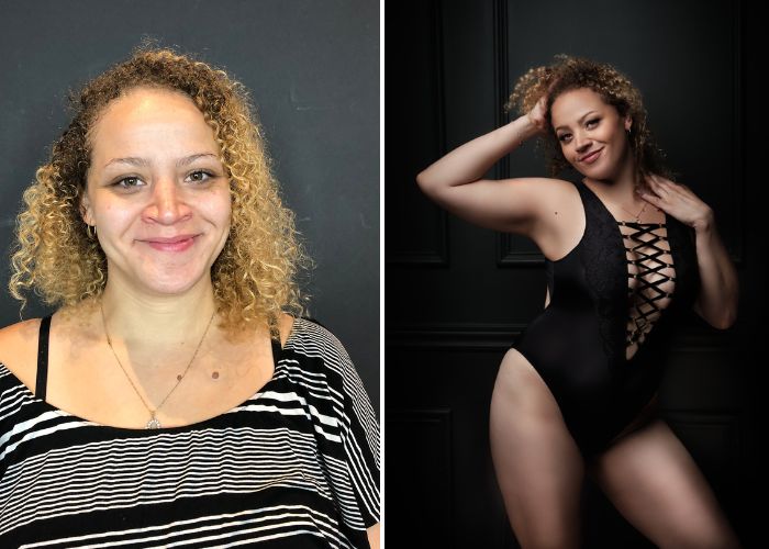 Before & After of bipoc woman at her boudoir photoshoot